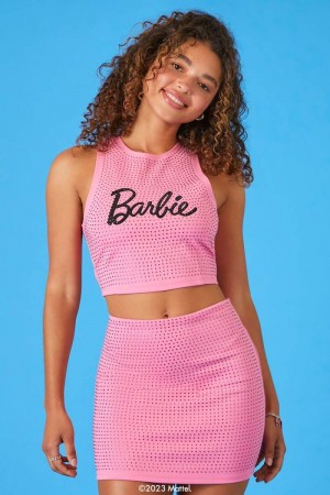 Women's Forever 21 Barbie Crop Top Mini Set Skirt PINK/BLACK | 293-BOJAXV