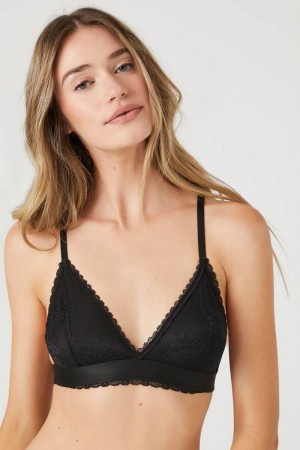 Women's Forever 21 Lace Triangle Bralette BLACK | 014-KARHGQ