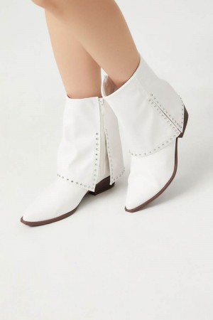 Women's Forever 21 Studded Faux Leather Boots WHITE | 074-QXSTRM